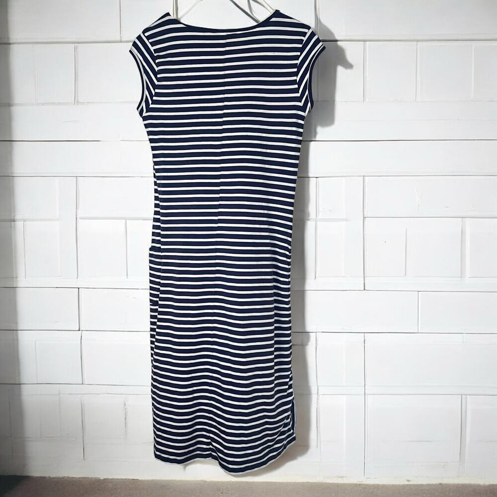 Toad & CO Cap Sleeve blue striped long dress-Size M - Picture 2 of 8